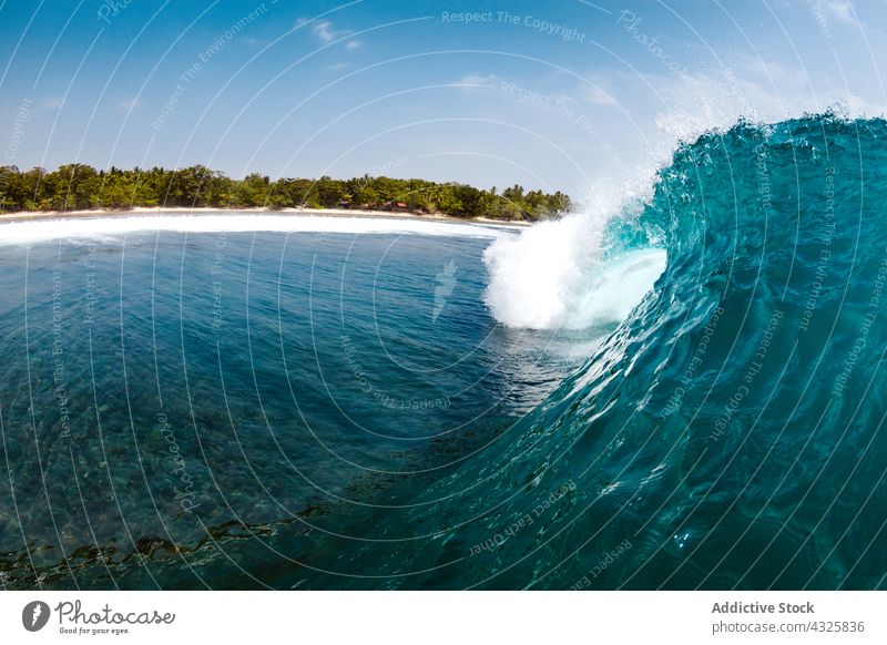 Sea waves rolling up in ocean tube sea power splash water energy weather nature seascape marine overcast scenic cloud tropical summer environment sky motion