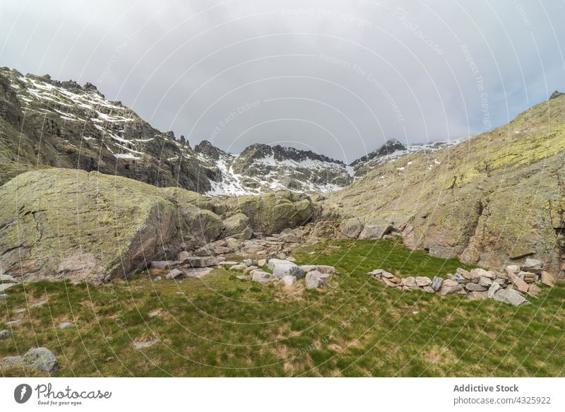 Spectacular mountains with snow in the Sierra de Gredos, Spain sky nature landscape outdoor beautiful blue travel cloud view background scenery scenic peak rock