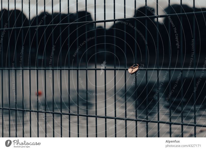 Lonely Heart | Park Tour HH 21 Lock Padlock Exterior shot Love Loyalty Romance Colour photo Deserted Love padlock Fence Heart-shaped Infatuation Emotions Happy