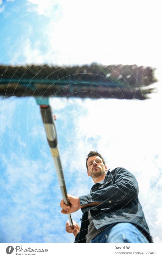 Man sweeping with a broom purge Broom Gardening Mr. Clean Arrangement Diligent Good intentions Broomstick Living or residing