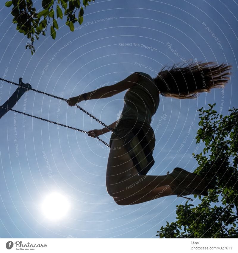 swing l park tour HH 2021 Swing To swing Woman up flying hair Spirited Playground Colour photo Children's game Joie de vivre (Vitality) Movement