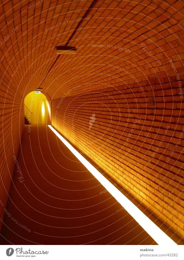 down the hall... (1) Light Red Brick Line Tunnel Wall (building) Architecture Stone Floor covering Corridor Tunnel vision Vista Passage Road marking