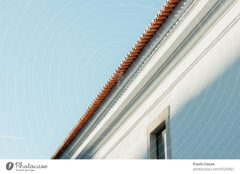 Roof tile Roofing tile Architecture House (Residential Structure) Red Sky Deserted Detail Brick Blue Old Exterior shot brick Tiled roof Historic