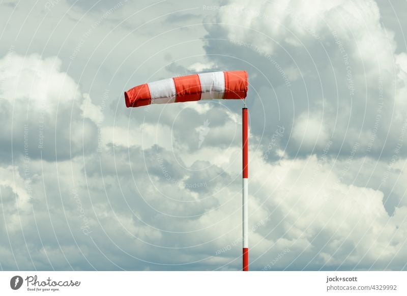 Windsock shows the wind direction open hose Wind speed Pole Wind direction Clouds Sky Inflated Lee Luff Climate Nature Beautiful weather Environment Air