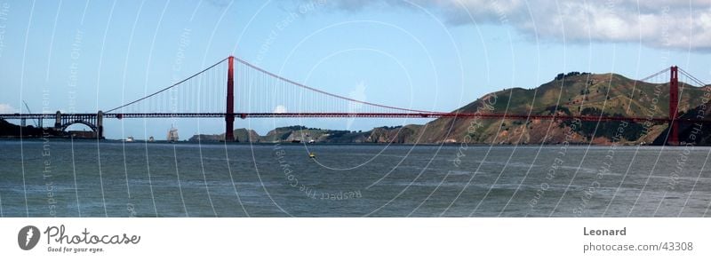 Golden Gate 3 Ocean Watercraft Sailing ship Hill Tree Clouds San Francisco Americas Golden Gate Bridge Panorama (View) Bay Mountain Sky USA sea boat Large