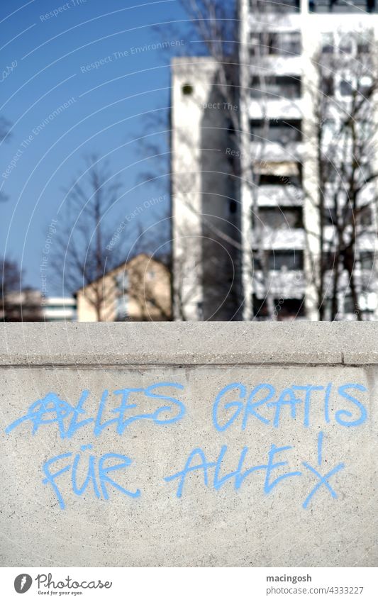 Anarchist graffito Graffito Graffiti Anarchy anarchistic Wall (barrier) Concrete High-rise Settlement urban City anti-capitalist anti-capitalism Exterior shot