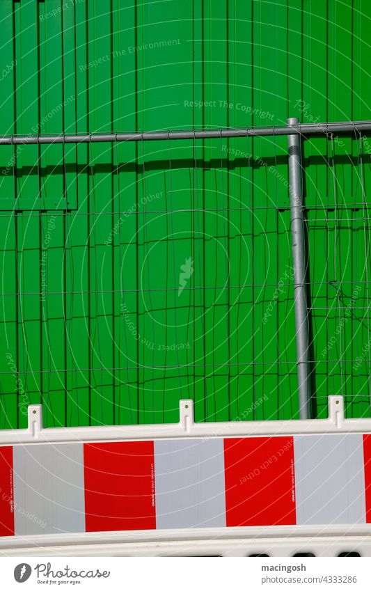 Construction site tricolour Green Red White Tricolor Container Corrugated sheet iron Mobile home cordon road blockade Minimalistic minimalism