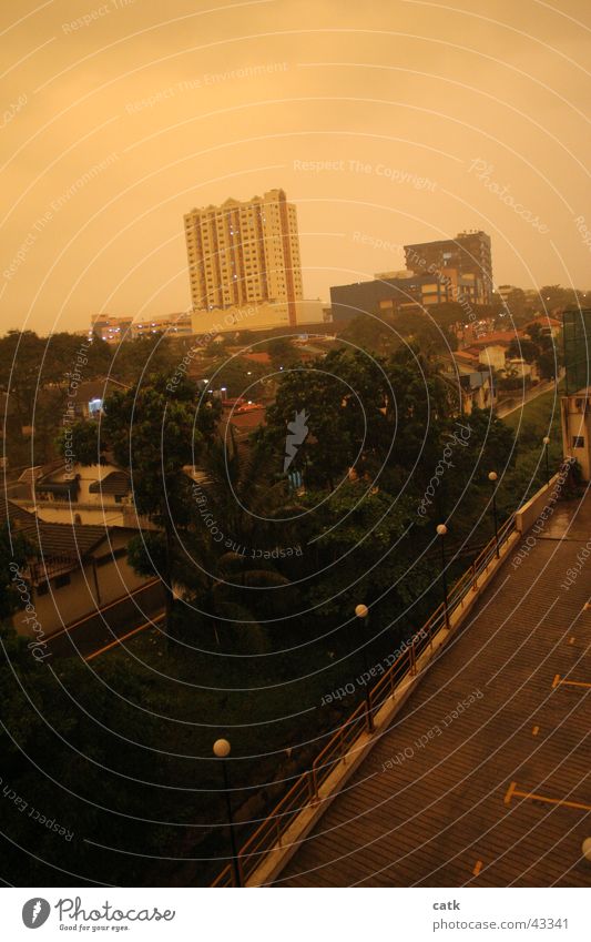 Surreal Petaling Jaya Sky Gale Thunder and lightning Malaya Asia Town High-rise Places Architecture Street Exceptional Threat Dirty Orange Fear Surrealism