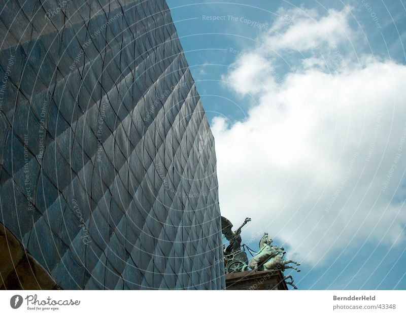 Modernity from the past Prague Facade Architecture Sky Blue Structures and shapes Line