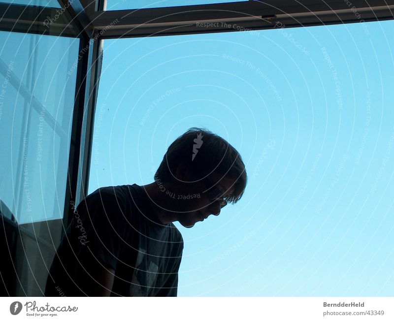 windows Window Back-light Man Blue Sky Contrast