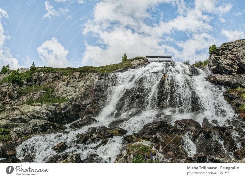 Rifflbach - Waterfall in the Kaunertal / Austria Tyrol Alps Flow overthrow sb./sth. plummet Landscape Nature Rock Stone stone mountains trees Sky Clouds Tourism