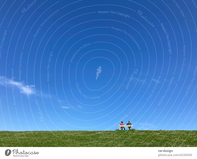 The other day on the bench in Cuxhaven Cuxhafen persons Sit Pensioners pensioners' bank Bench Relaxation Lawn Sky minimalism Break Calm Green Loneliness