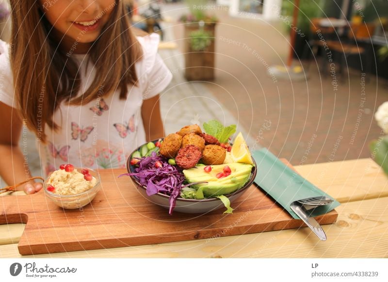 child looking and smiling at healthy food Structures and shapes Pattern Abstract Detail Close-up Multicoloured Background picture Home Healthy Healthy Eating