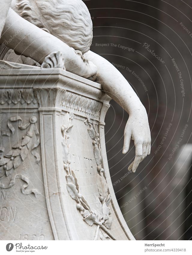 Female sculpture on grave site Cemetery Grave Sculpture Angel Hand Tombstone Grief Death Transience Sadness Religion and faith Stone Exterior shot Pain Eternity