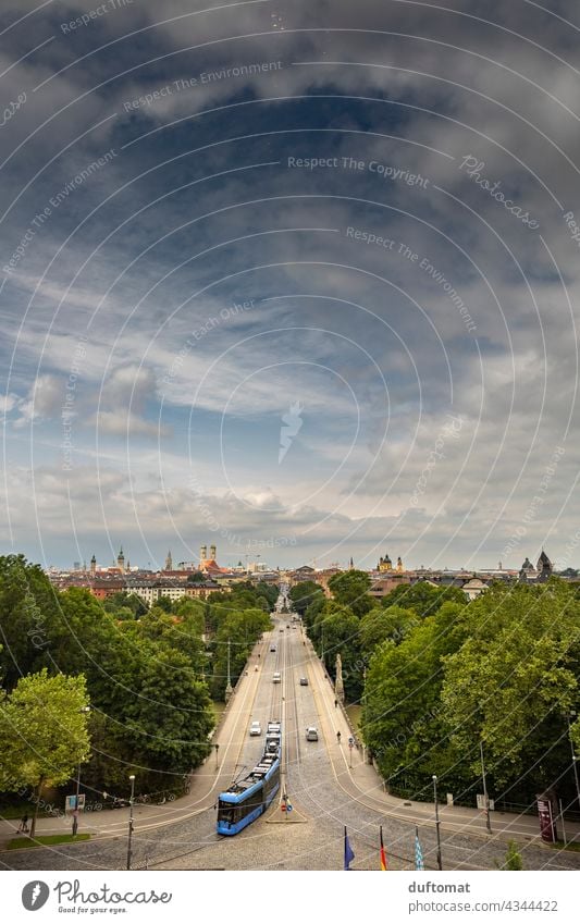 View from the Maximilianeum over Munich Tram Exterior shot Architecture Transport Town Traffic infrastructure Public transit Passenger traffic Street