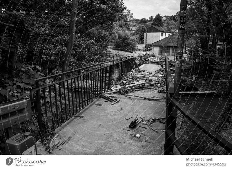 Flood-damaged pedestrian bridge in Volmetal (Hagen, NRW) Deluge Climate change Water Storm High tide flood disaster cataclysm Rain Destruction Storm damage