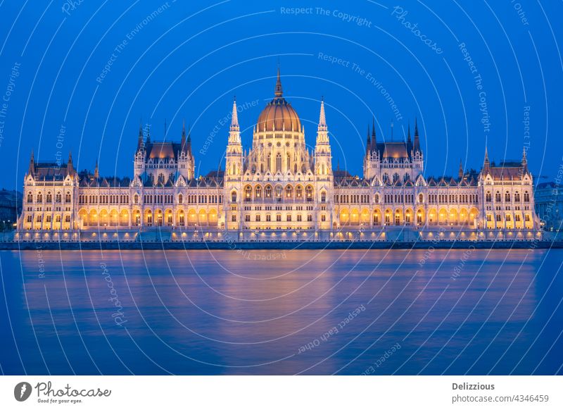 The famous parliament building in Budapest, Hungary during blue hour, illuminated hungary europa budapest city life city landscape architecture outdoors river