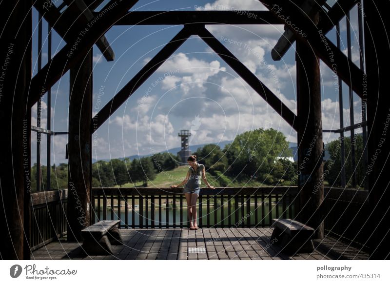 A view into the distance II Human being Feminine Young woman Youth (Young adults) Woman Adults Life Body 1 18 - 30 years Nature Plant Sky Clouds Summer