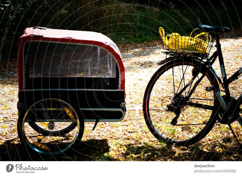 On to the bike tour with trailer. The red protective roof is already mounted on it. The sun is shining, then it can go. Bicycle Street Movement Driving Mobility