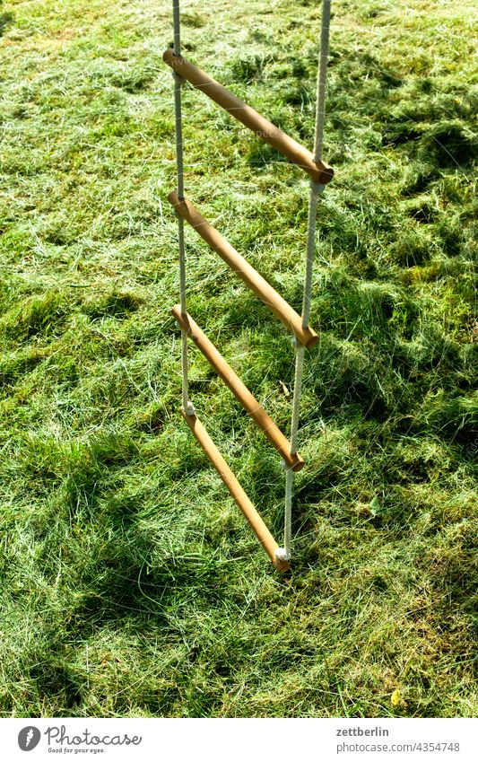 Rope ladder in the garden Evening Branch Tree Dark Twilight Relaxation awakening holidays Garden allotment Garden allotments Deserted Nature Plant tranquillity