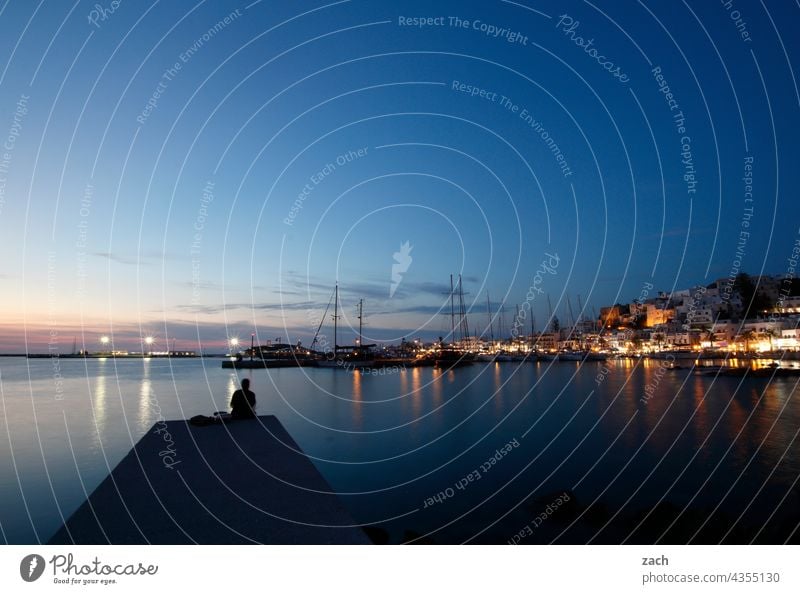 Blue hour Church Chapel houses House (Residential Structure) Village Hill Sky Beautiful weather Island Cycladic architecture Mediterranean sea the Aegean