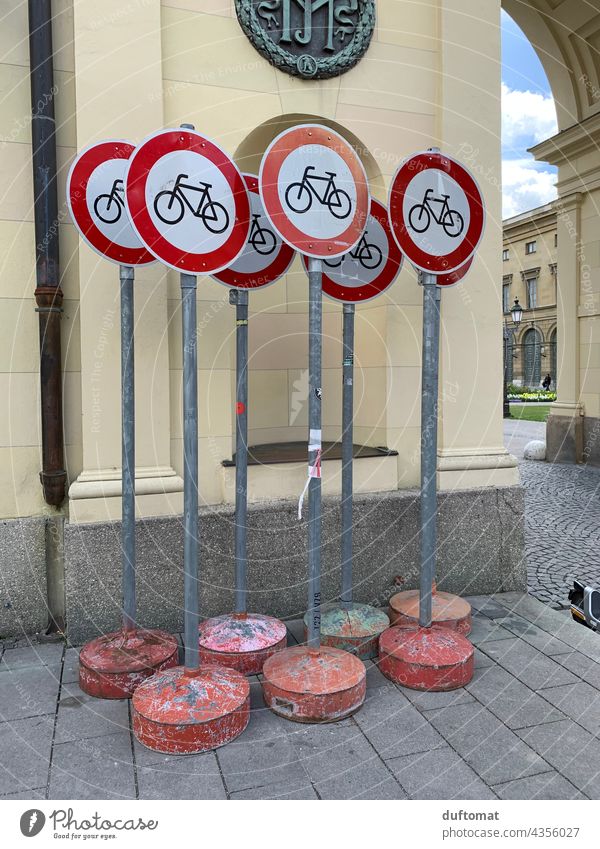 Bicycle Prohibition Road Signs Transport Road sign Means of transport Cycling Cycling tour Cycle path Wheel cyclists cycle path Bans Prohibition sign