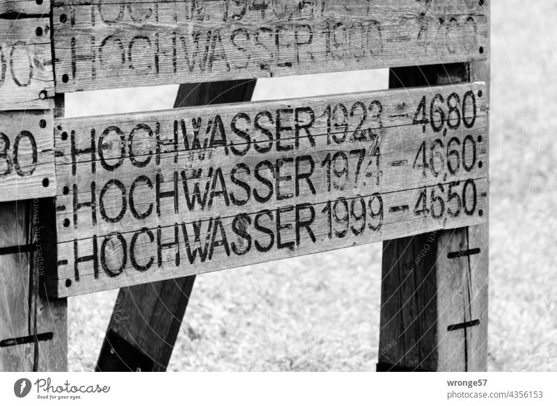 Historical high water marks of the Elbe at a wooden tower near Magdeburg Flood Flood markings High-water marks Water levels Deluge River Exterior shot