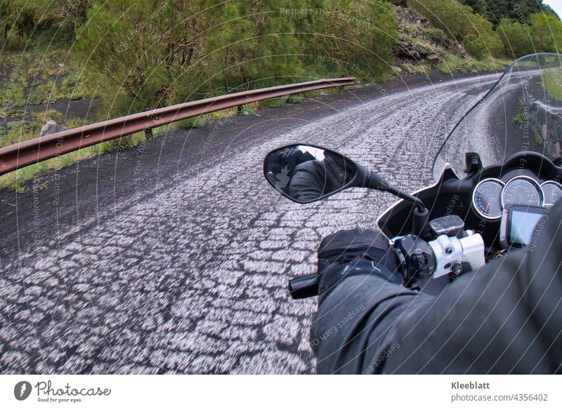 #100 - Etna - with the motorcycle on bad with volcanic ash polluted roadway to the Rifugio Sapienza on 2000m Mount Etna Volcano Mountain Nature Day Sky