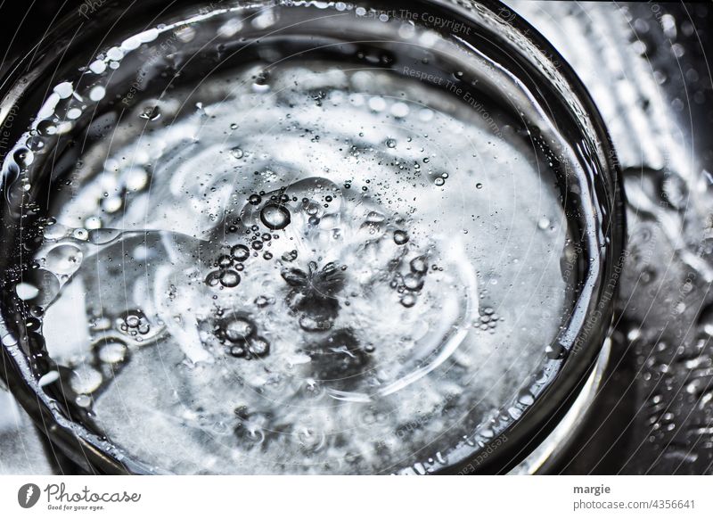 A glass of water Water Glass Drops of water Close-up Damp Reflection Wet Detail blurriness H2O Minerals Mineral water Bubbling fizz sparkling water