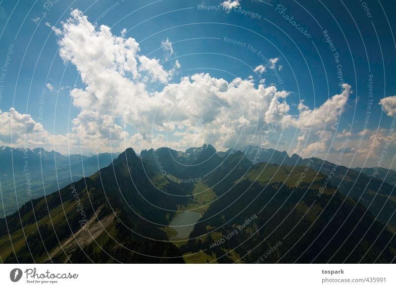 View from Säntis Environment Nature Landscape Elements Air Sky Clouds Horizon Summer Rock Alps Mountain Mount Säntis Peak Lake Seealpsee Switzerland