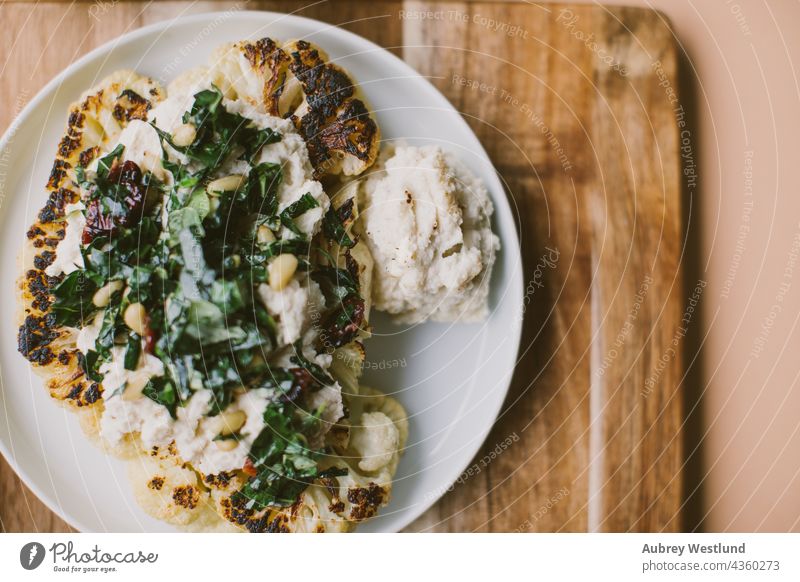 vegan cauliflower steak Cauliflower blogger cast iron skillet cook cooking diner eat food health healthy home homemade kale kitchen mashed organic pine nut