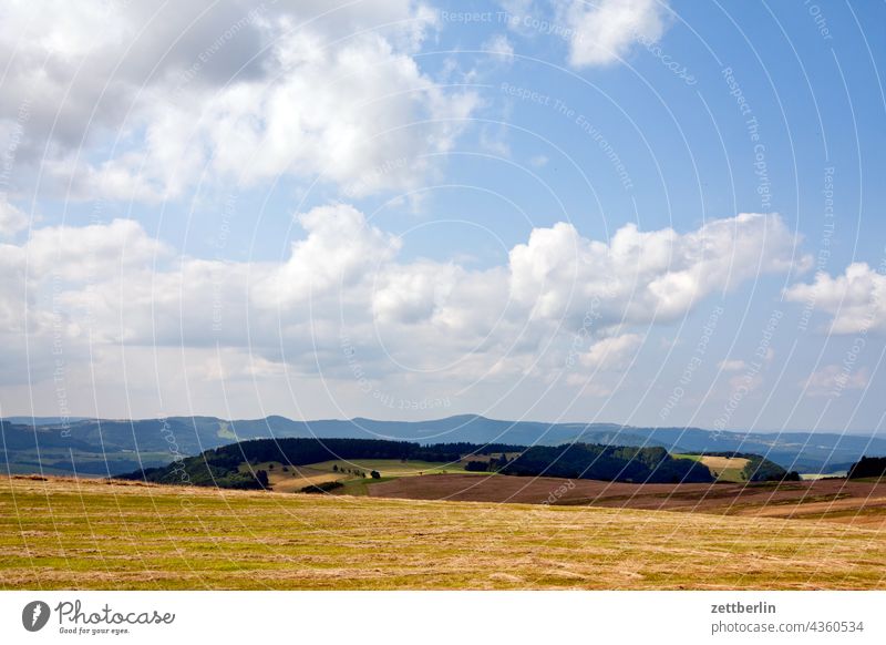 View from the Heidelstein (Rhön) Germany Village holidays Hesse idyll Small Town Landscape Agriculture Nordhessen Summer fresh from the summer vacation Forest