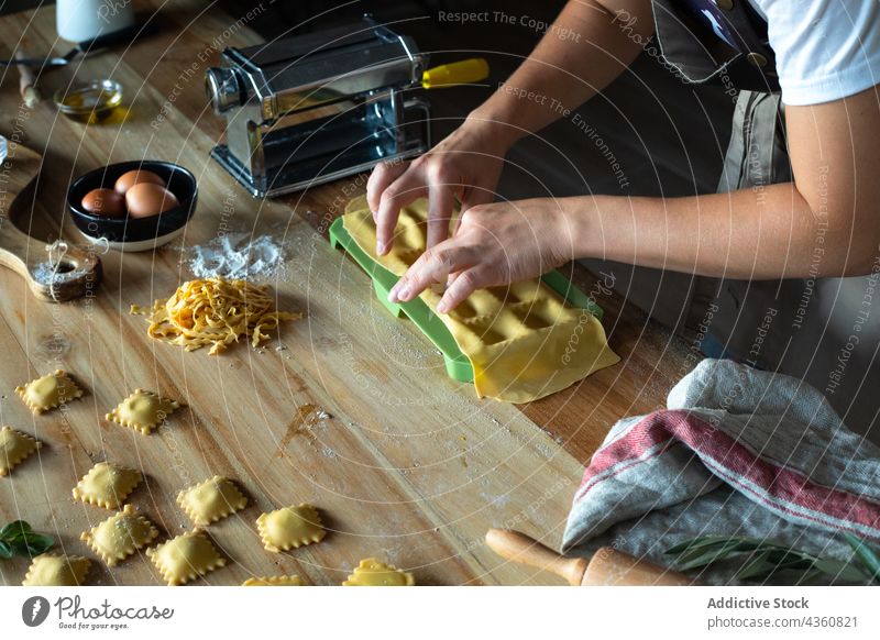 Anonymous Person Preparing Homemade Raviolis food cooking healthy table traditional wooden nutrition closeup pasta board chef cooked cuisine culinary culture