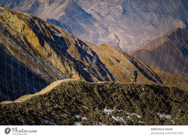 Scenery of mountain slope on sunny day trail highland steep environment landscape scenery rocky range himalayas nepal picturesque wild ridge nature natural