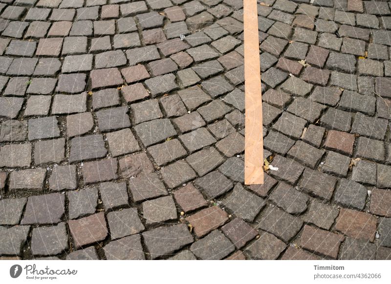 The other day in Cologne...suddenly a line! Line Boundary Paving stone Places Deserted Stone Structures and shapes mark Lanes & trails