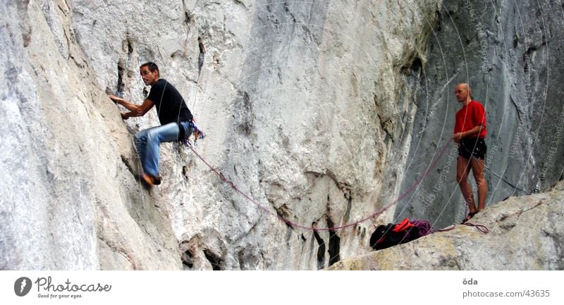 Climb&Secure Man Checkmark Sudden fall To fall Lead climb Rescue Dangerous Extreme sports Climbing Rope Rock carbine Stone Stand slack rope Threat