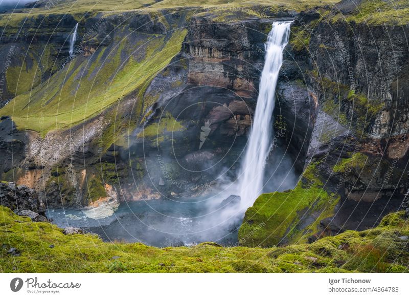 Shark foss waterfall in Iceland - one of the highest waterfalls in Iceland, popular tourist destination Waterfall haifoss travel Nature Beauty & Beauty Canyon