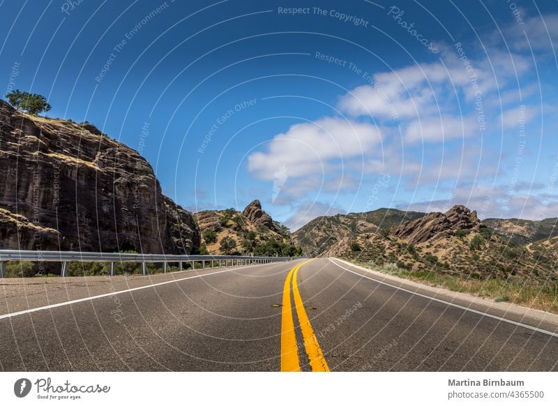 Empty California Highway 1 near to Santa Barbara on a sunny day empty california state route 1 pacific coast highway landscape travel summer tourism journey