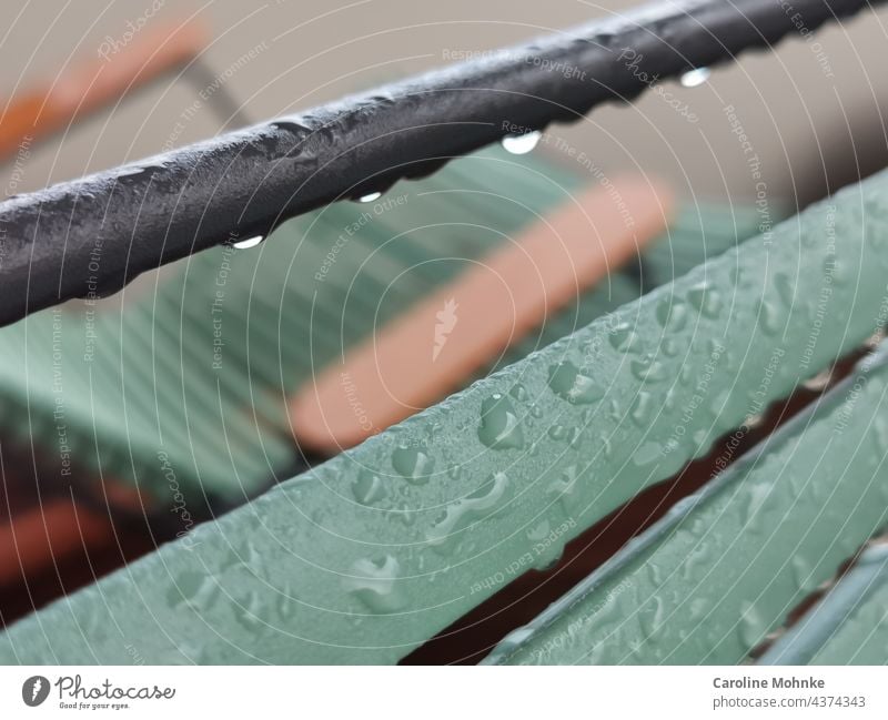 Water drop on a green chair Rain Drop Drops of water Wet Close-up Macro (Extreme close-up) Nature Detail Damp Green Reflection blurriness Summer Day