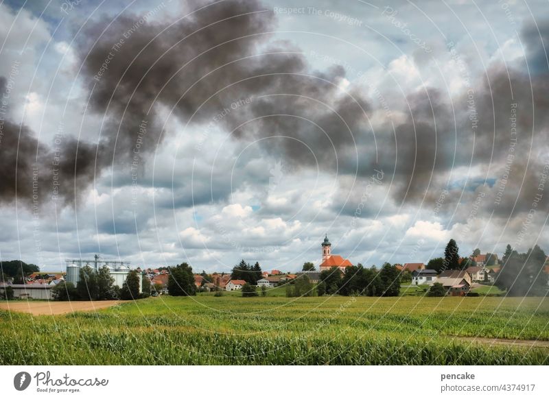 locomotive breath Smoke Landscape swab Church Village Town Baden-Wuerttemberg Germany Train Engines Öchsle Railway Vacation & Travel Sky shut Train travel