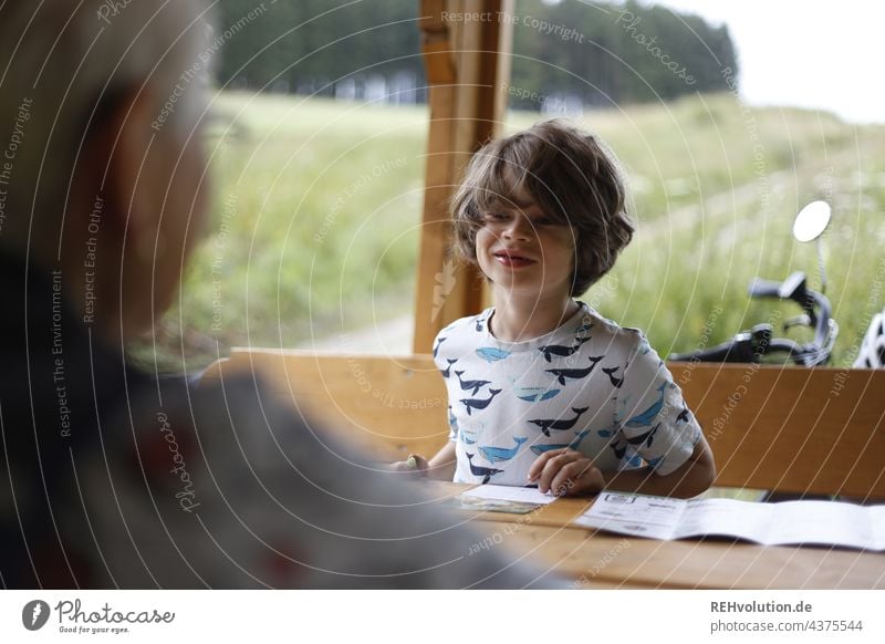 Kid with granny on a bike ride Child happy child fortunate Happy Vacation & Travel Trip Summer Nature Authentic naturally portrait Upper body Boy (child)