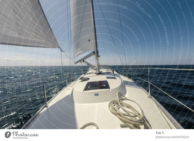 View from bow to stern Sailing ship Baltic Sea Ocean Water Waves sea waves Lake holiday Vacation & Travel Sailboat water sky deck Baltic Sea holiday sail