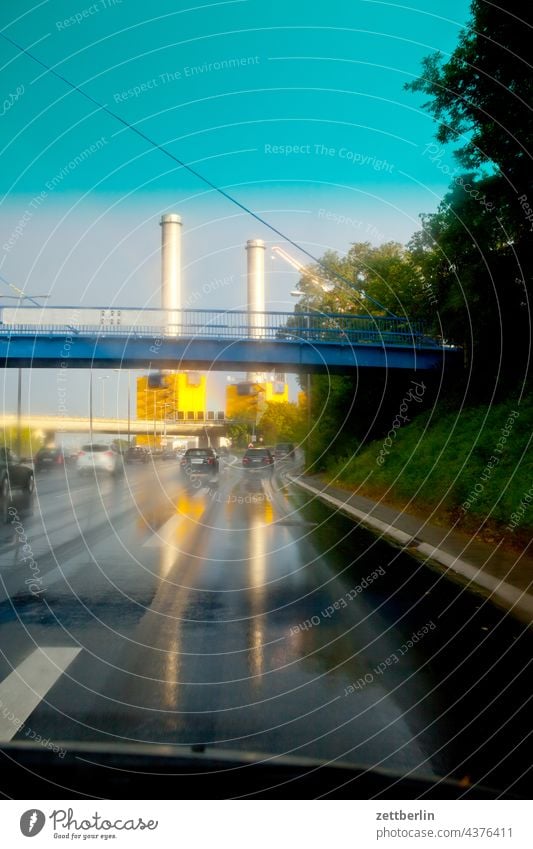 Wilmersdorf thermal power station in the summer rain quarry Highway Berlin Deconstruction three chimney Traffic lane Thermal power station