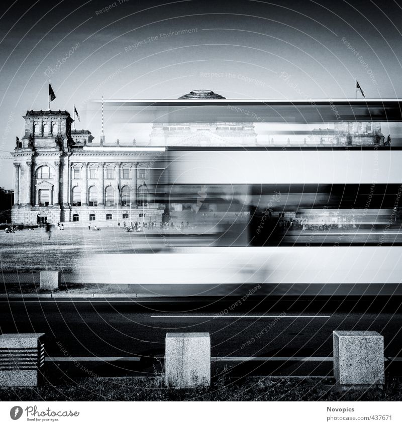 Berlin Reichstag building with double-decker bus Human being Architecture Meadow Capital city Populated Manmade structures Building Facade Tourist Attraction