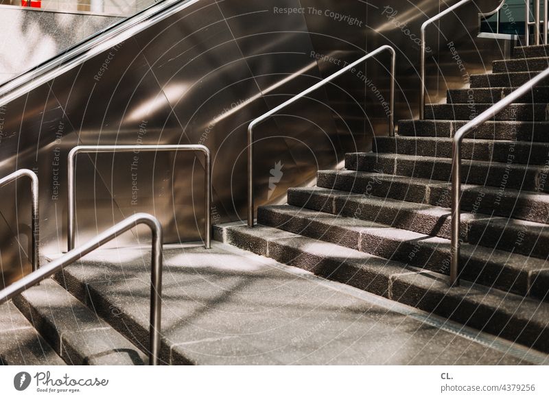 staircase Stairs Escalator handrail Architecture Train station Structures and shapes Upward Abstract Metal