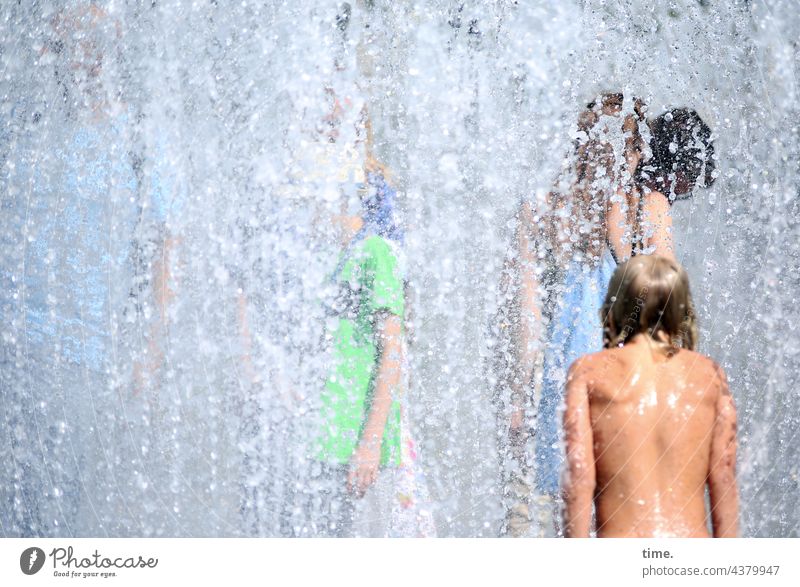 There we have the salad | summer freshness and still too cold Water Fountain fresh from the summer Naked children Youth (Young adults) Drops of water water mist