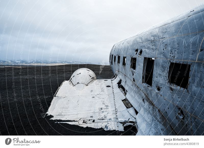 Plane wreck on the Black Sand Beach near Vik, Iceland Airplane dc-3 Old Aviation Destruction Aircraft Deserted forsake sb./sth. Clouds Vacation & Travel Sky