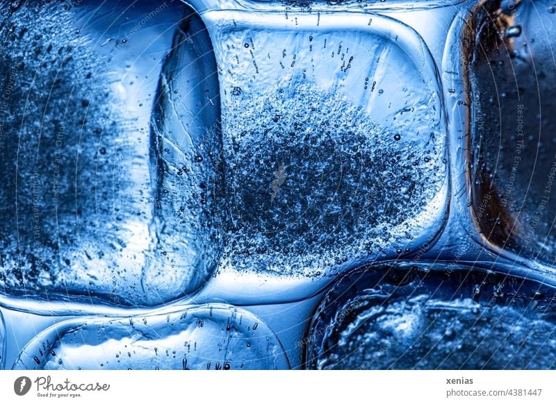 Macro image: Ice cube illuminated with blue light Blue Frozen tieggekühlt icily Light macro blow rounded Freeze Water Cold Transparent Winter xenias