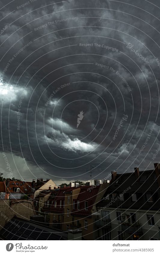 Thunderstorm clouds over the backyard Thunder and lightning Gale Clouds Dark Threat Bad weather Rain Exterior shot Nature Storm clouds Sky Weather Environment