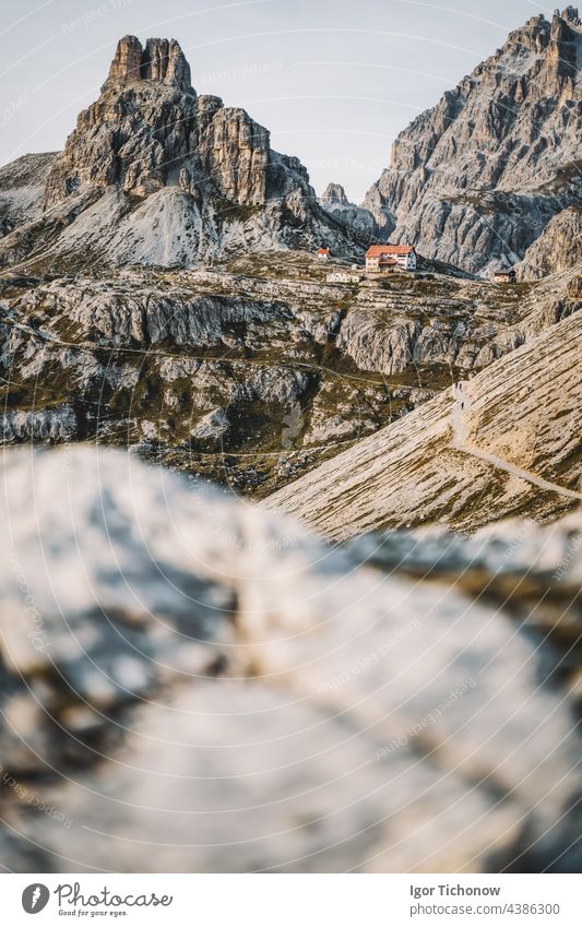 Dreizinnenhuette - Rifugio Antonio Locatelli close to Tre Cime di Lavaredo, Dolomites, South Tyrol, Italy famous nature mountain landscape alpine travel